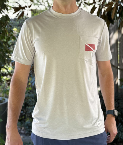 Alon Apparel's exclusive Dive Below Sea Level Pro Pocket tee features local bar graphics on a soft and comfortable performance fabric.