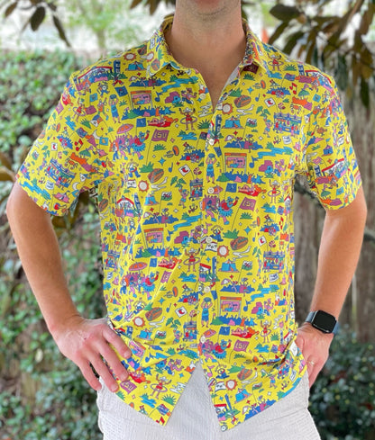 The scene at the Fairgrounds during Jazz Fest was our source of inspiration for this pattern, and the design courtesy of regional artist Burton Durand. It’s a vibrant celebration filled with live music, incredible food, and a diverse crowd. Multiple stages host a variety of artists, from jazz and blues to rock, gospel, and more. The air is filled with the sounds of brass bands, the aroma of iconic New Orleans dishes like crawfish monica, beignets and po’boys, and the sights of colorful art and crafts. Festi