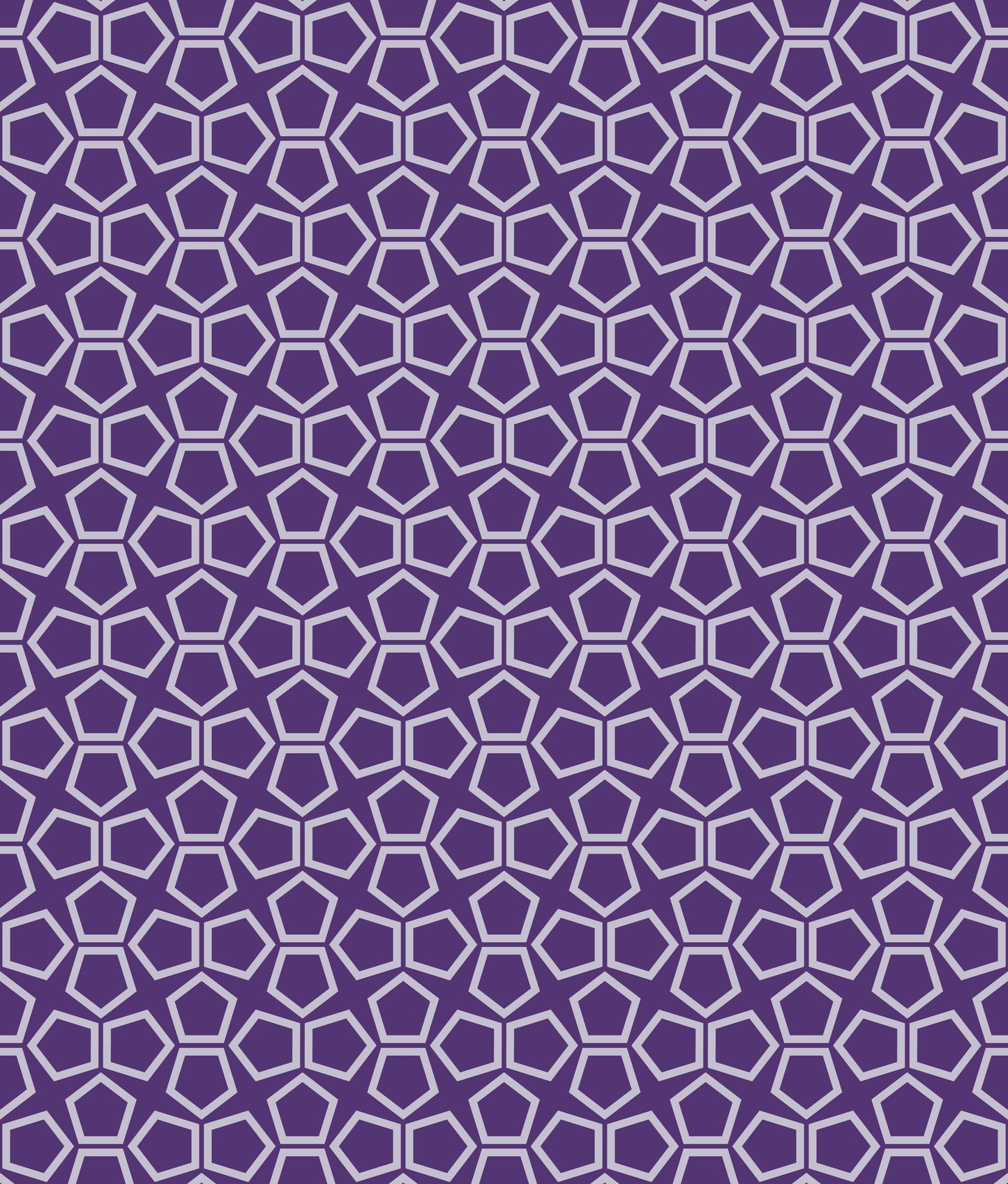 Geometric pattern featuring light purple pentagons on a dark purple background