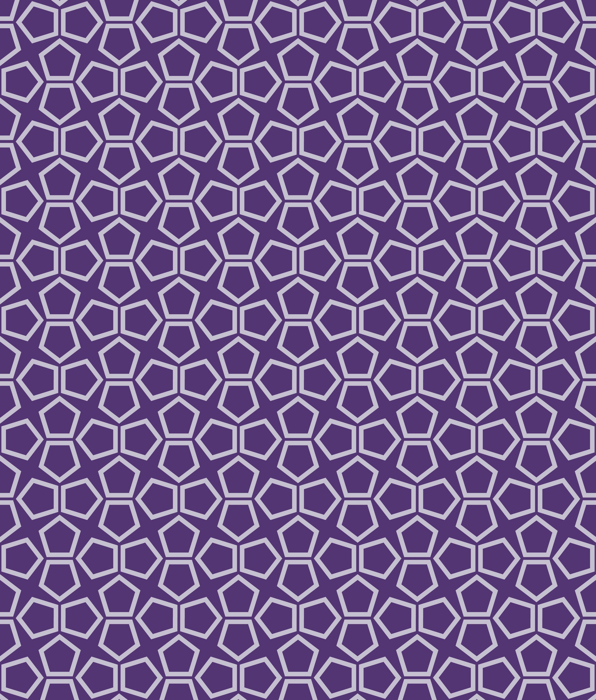 Geometric pattern featuring light purple pentagons on a dark purple background