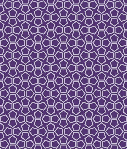 Geometric pattern featuring light purple pentagons on a dark purple background