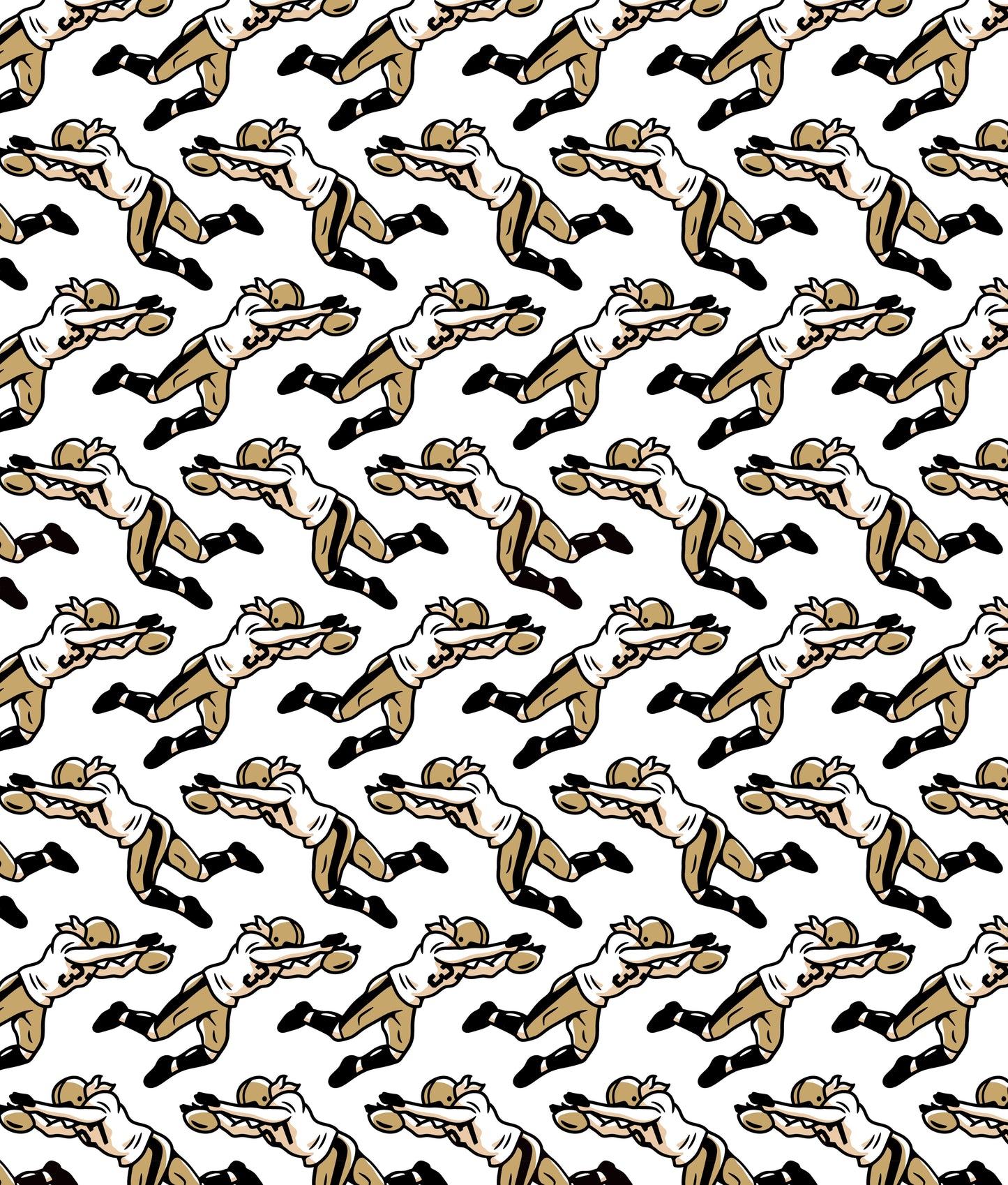 A repeat pattern featuring an image of New Orleans Saint Steve Gleason's famous punt block against the Atlanta Falcons in the Superdome on Monday Night Football after Hurricane Katrina ravaged the city.