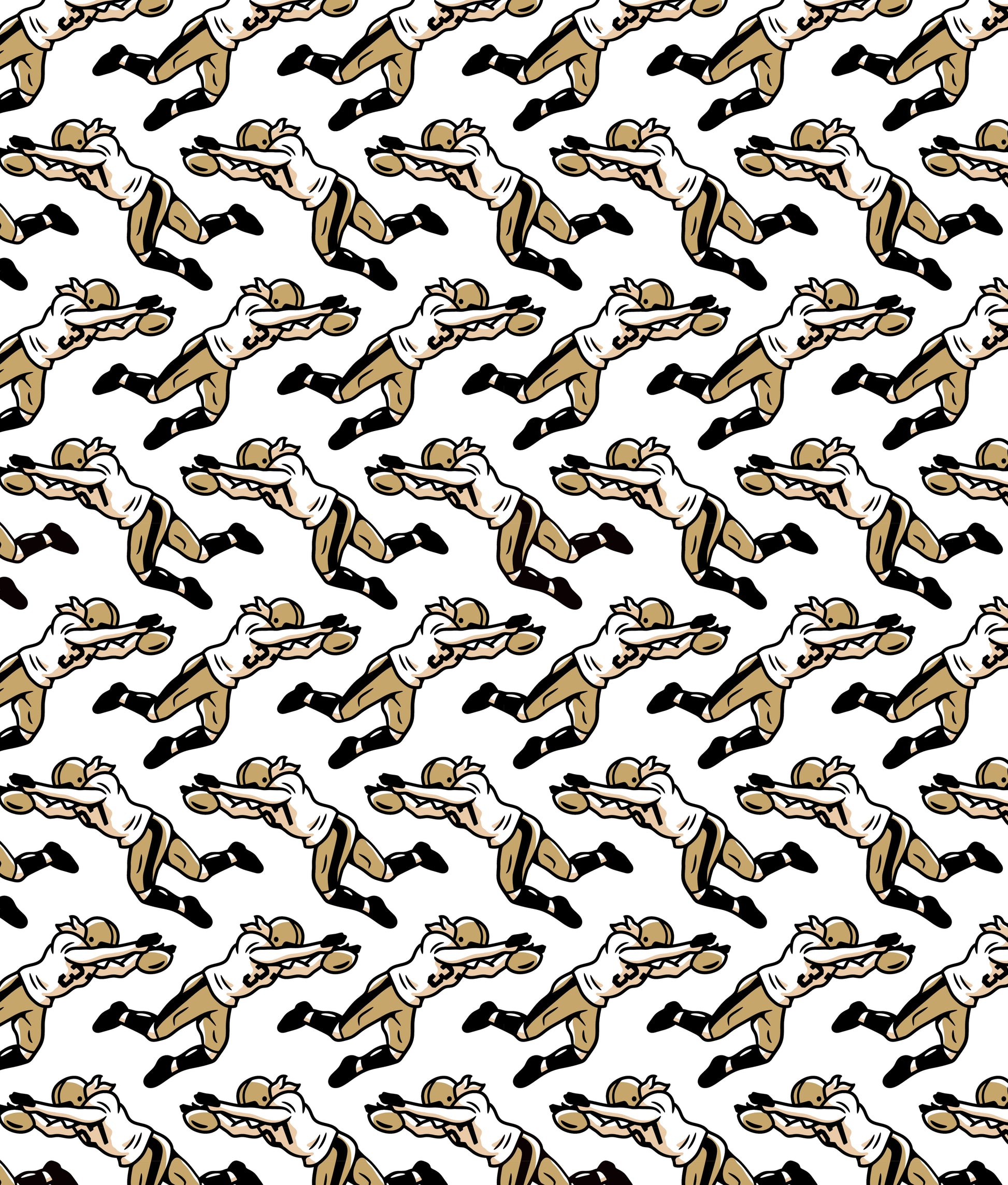 A repeat pattern featuring an image of New Orleans Saint Steve Gleason's famous punt block against the Atlanta Falcons in the Superdome on Monday Night Football after Hurricane Katrina ravaged the city.