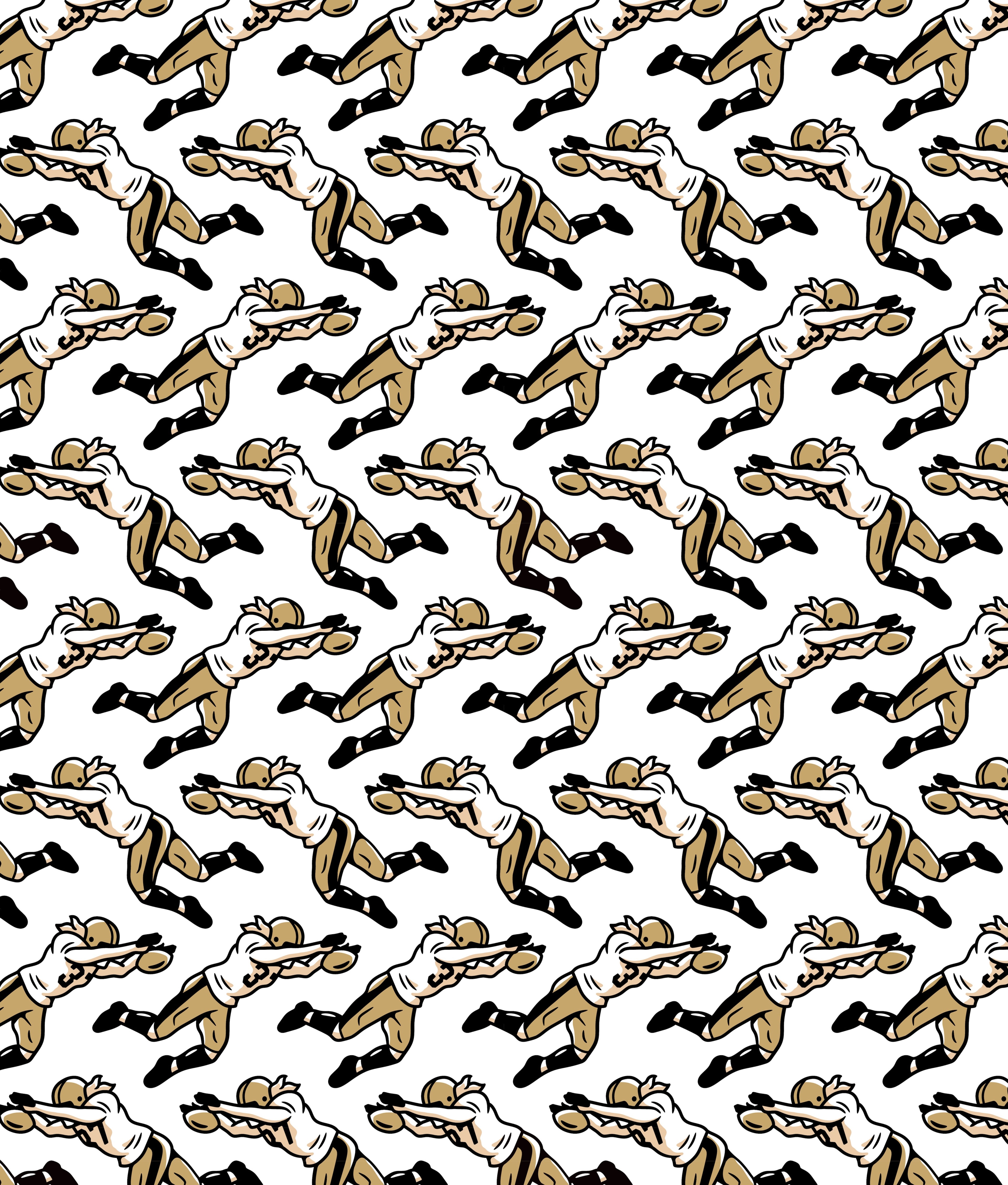 A repeat pattern featuring an image of New Orleans Saint Steve Gleason's famous punt block against the Atlanta Falcons in the Superdome on Monday Night Football after Hurricane Katrina ravaged the city.