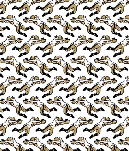 A repeat pattern featuring an image of New Orleans Saint Steve Gleason's famous punt block against the Atlanta Falcons in the Superdome on Monday Night Football after Hurricane Katrina ravaged the city.