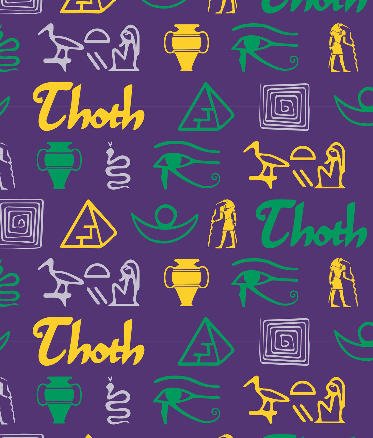 A purple, green, and gold Mardi Gras themed Thoth pattern.