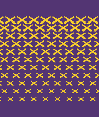 Purple background with LSU themed gold cannon pattern.