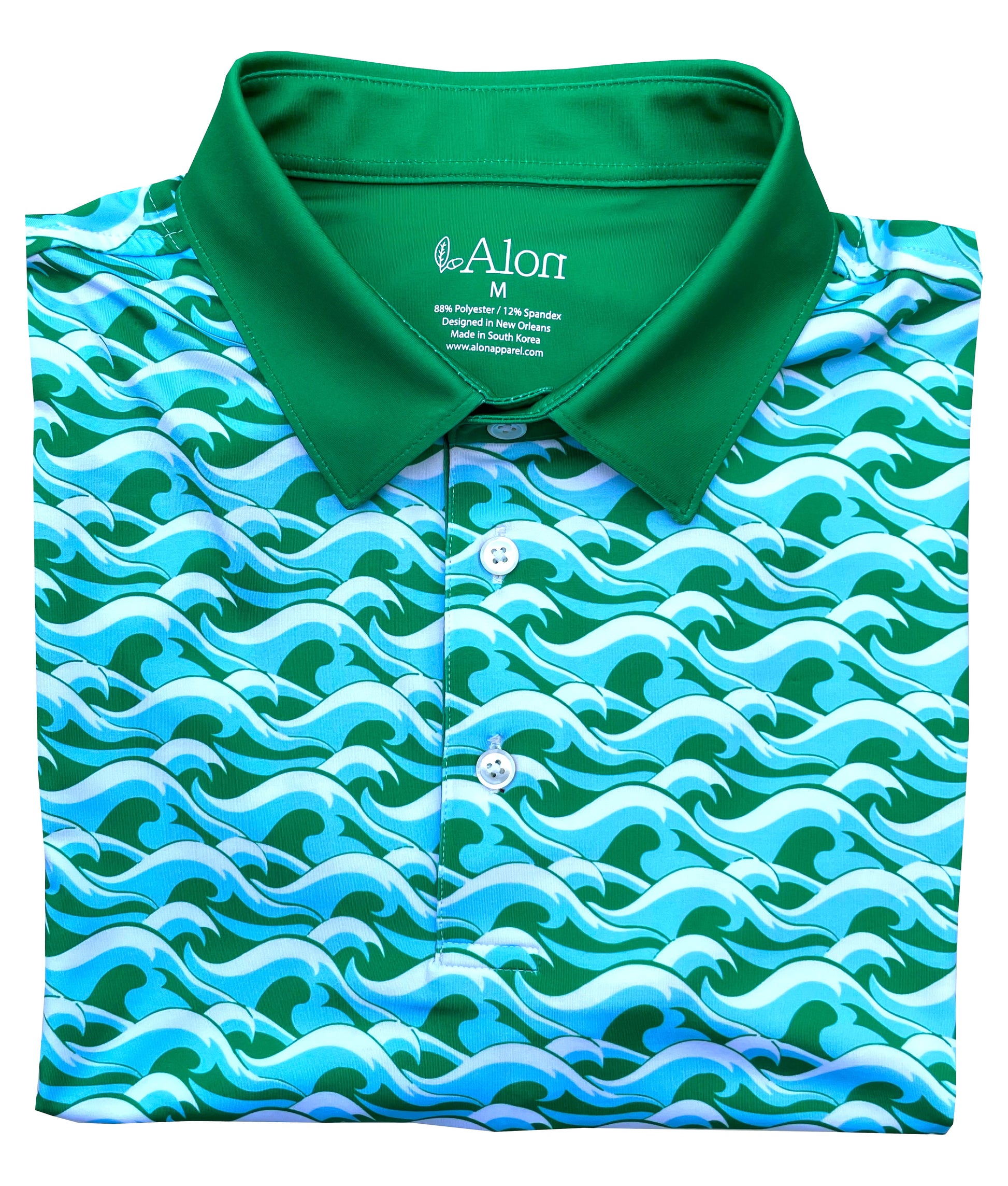 Merging school pride with timeless artistry, Alon's Wave polo reflects the dynamic energy of the Green Wave and offers a bold way to represent Tulane’s legacy.